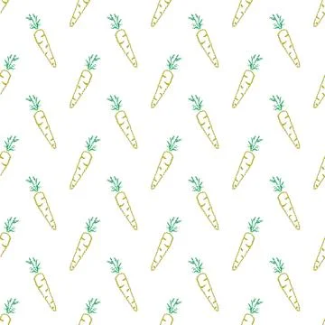 Seamless pattern featuring chalk drawn carrots on white background Stock Illustration