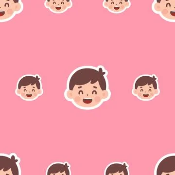 Seamless Pattern Featuring Cheerful Boy Emoticon Faces on a Pastel Pink Bac.. Illustrazione stock