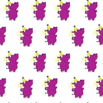 A seamless pattern featuring a cheerful cartoon hippo Stock Illustration