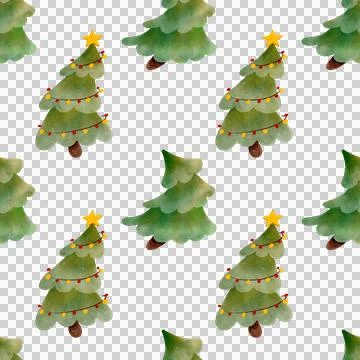 Seamless pattern featuring Christmas trees with festive garlands. Stock Illustration