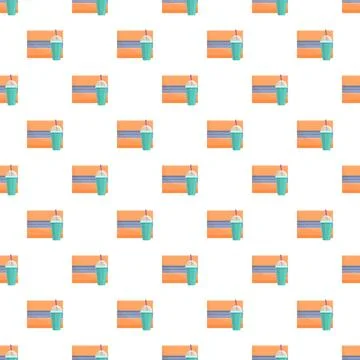 Seamless pattern featuring cold beverage cups and striped elements Stock Illustration