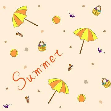 A seamless pattern featuring a colorful, linear doodle of a sunny summer day Stock Illustration