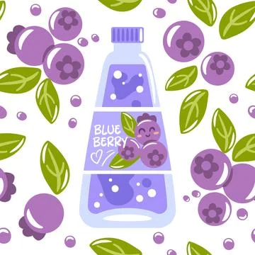 Seamless pattern featuring colorful soda bottles, refreshing blueberry drink Stock Illustration