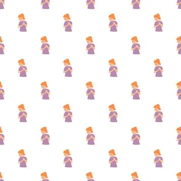 Seamless pattern featuring crying girl character repeating design Illustrazione stock