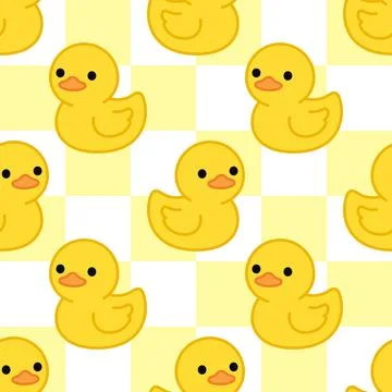 Seamless Pattern Featuring a Cute Animal Duck Icon Design on Checkered Back.. Stock Illustration