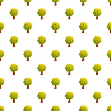 Seamless pattern featuring cute apple trees with red fruits Stock Illustration