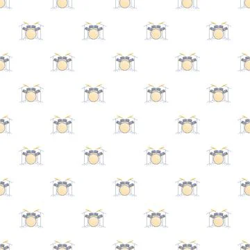 Seamless pattern featuring cute cartoon drum kit instrument イラスト素材