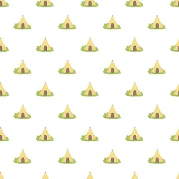 Seamless pattern featuring cute cartoon teepee tents Stock Illustration