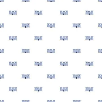 Seamless pattern featuring cute cartoon blue castle icons Stock Illustration