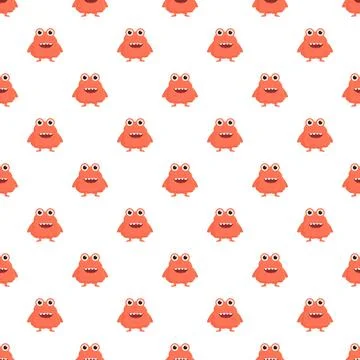 Seamless pattern featuring cute cartoon smiling orange monsters Illustrazione stock