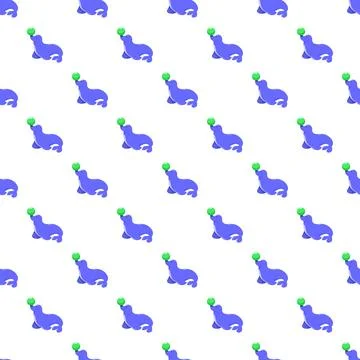 Seamless pattern featuring cute cartoon seals balancing a ball Stock Illustration