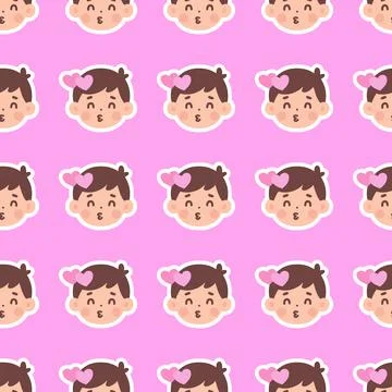 Seamless Pattern Featuring Cute Cartoon Boys with Hearts on a Soft Pink Bac.. Stock Illustration