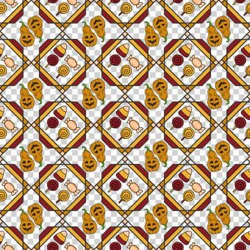 Seamless Pattern Featuring Cute Halloween Pumpkins And Assorted Candy Treats Stock Illustration