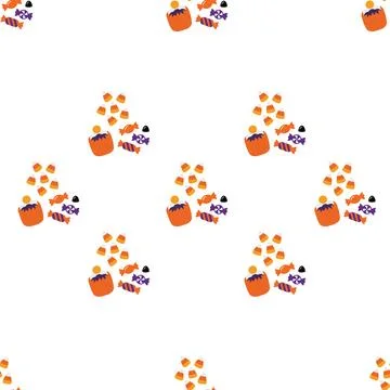 Seamless Pattern Featuring Cute Halloween Pumpkins And Colorful Candy Treats. Stock Illustration