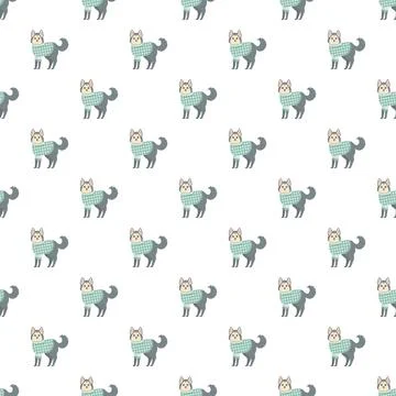 Seamless pattern featuring cute husky dogs wearing sweaters Stock Illustration