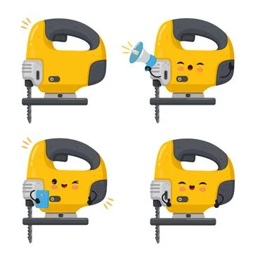 Seamless pattern featuring a cute jigsaw tool character Stock Illustration