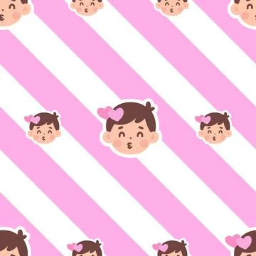 Seamless Pattern Featuring Cute Kissing Boy Emoticon with Pink Hearts on Di.. Stock Illustration