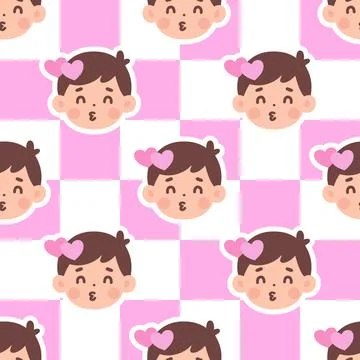 Seamless Pattern Featuring Cute Loving Boy Emoticons on a Pink and White Ch.. Stock Illustration