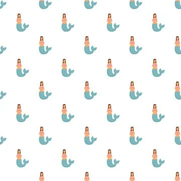 Seamless pattern featuring cute mermaids on white background Stockillustratie