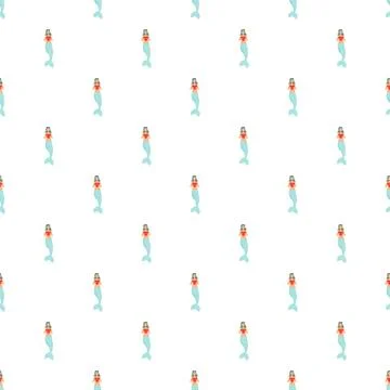 Seamless pattern featuring cute mermaids holding hearts Stock Illustration