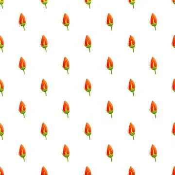Seamless pattern featuring cute red orange flower buds Stock Illustration