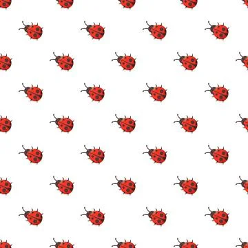 Seamless pattern featuring cute red ladybugs on white background Stockillustratie