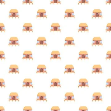 Seamless pattern featuring cute stilt bungalows over water Stock Illustration