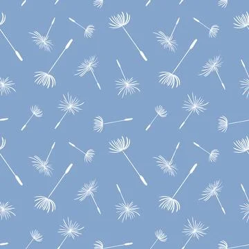A seamless pattern featuring delicate white dandelion seeds gracefully floa.. Stock Illustration