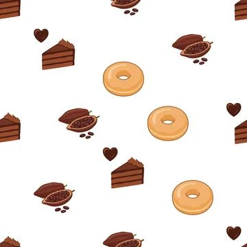 Seamless Pattern Featuring Delicious Bakery Pastry Dessert Items Like Choco.. Stock Illustration