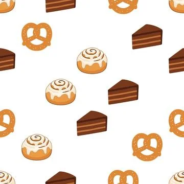 Seamless Pattern Featuring Delicious Bakery Pastries and Sweet Desserts. Stock Illustration