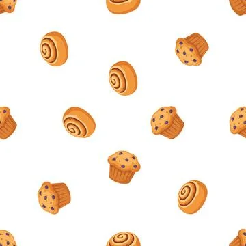 Seamless Pattern Featuring Delicious Bakery Pastries and Sweet Desserts. Stock Illustration