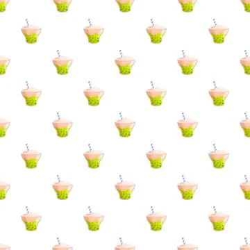 Seamless pattern featuring delicious bubble tea drinks Stock Illustration