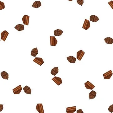 Seamless Pattern Featuring Delicious Chocolate Cake Slices and Cupcakes. Stock Illustration