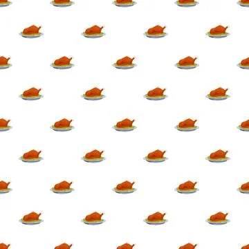 Seamless pattern featuring delicious cooked chicken leg on plate Stockillustratie