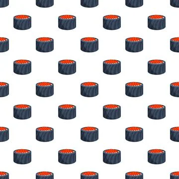 Seamless pattern featuring delicious sushi rolls with red caviar Stock Illustration