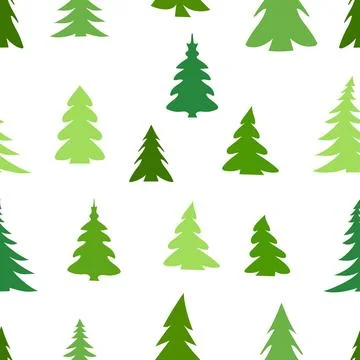 A seamless pattern featuring different green Christmas trees. The design is Stock Illustration