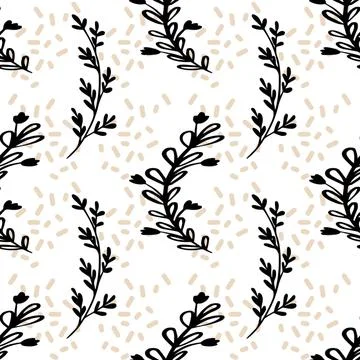 A Seamless pattern featuring elegant black leaf on a white background Stockillustratie