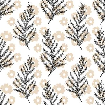 A Seamless pattern featuring elegant black leaf on a white background Stockillustratie