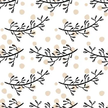 A Seamless pattern featuring elegant black leaf on a white background Stockillustratie