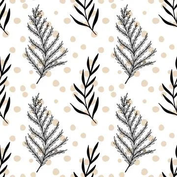 A Seamless pattern featuring elegant black leaf on a white background Stockillustratie
