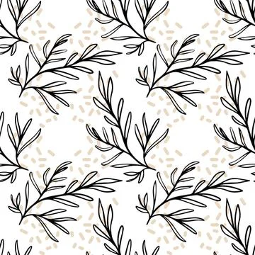 A Seamless pattern featuring elegant black leaf on a white background Stock Illustration