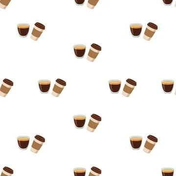 Seamless Pattern Featuring Espresso Cups and Takeaway Coffee Cups. Stock Illustration