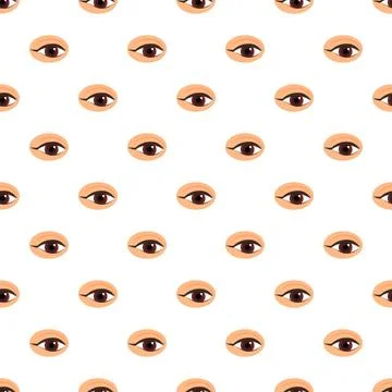Seamless pattern featuring eyes observing on white background Stock Illustration