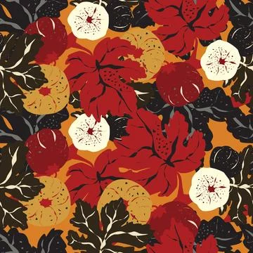 Seamless pattern featuring fig branches, stylized leaves, and fruits. Elegant イラスト素材