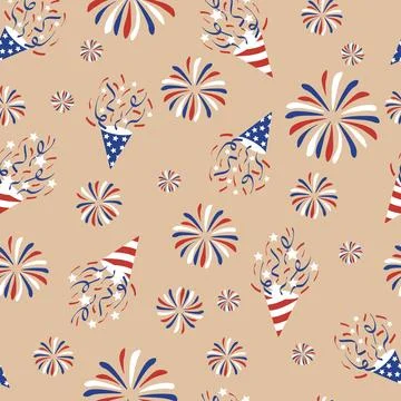 A seamless pattern featuring fireworks. Perfect for U.S. patriotic designs,.. Illustrazione stock
