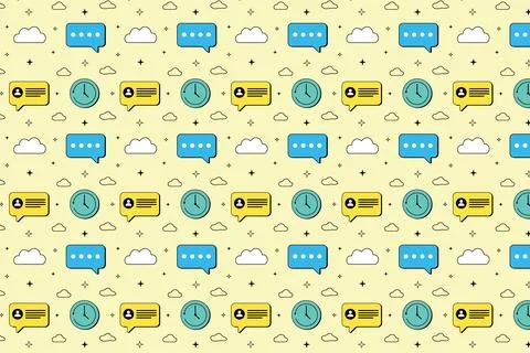 Seamless pattern featuring flat design icons of chat bubble Stock Illustration