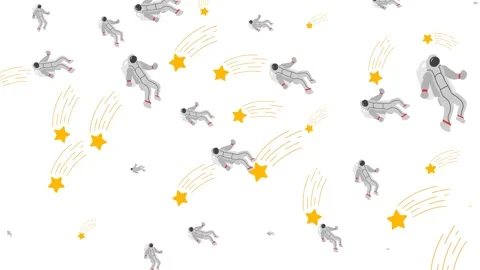 Seamless pattern featuring floating astronauts and yellow shooting stars on Stock Footage 346186204
