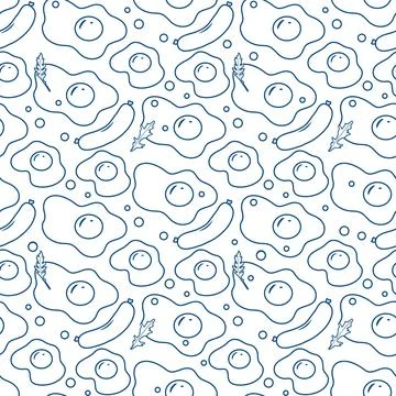 Seamless pattern featuring fried eggs and sausages on white background suit.. Illustrazione stock