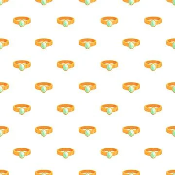 Seamless pattern featuring gold rings with green gemstones Stock Illustration