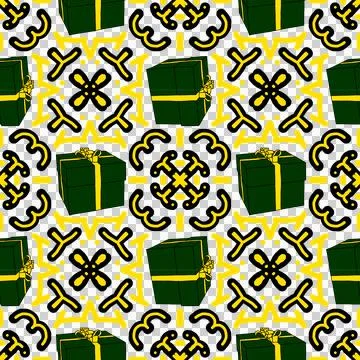 Seamless pattern featuring green gift boxes with yellow ribbons Stock Illustration